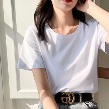 2024 Summer Short Sleeve Solid Color T-Shirts for Men and Women Loose Large Size Right Shoulder Half Sleeve 2024 Tops New Style Outfits