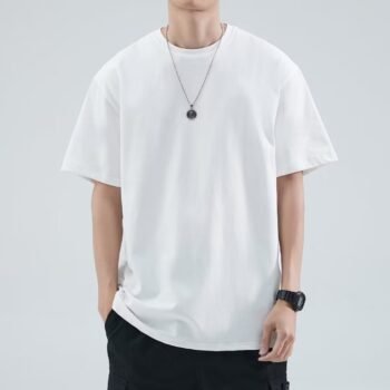 2024 summer short-sleeved solid color t-shirts for men and women loose large size right shoulder half-sleeved 2024 tops new style simple and versatile