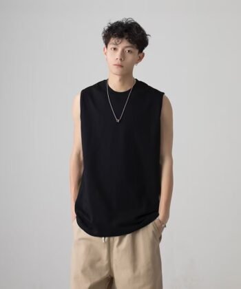 2024 Sleeveless Vest Men's Summer Trendy Brand Fitness Sports Vest Clothes Bottoming Men's White Solid Color T-shirt Wear Outside