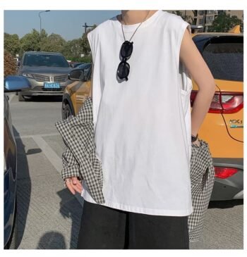 2024 Sleeveless Vest Men's Summer Fashion Brand Fitness Sports Vest Clothes Bottoming Men's White T-Shirt for Outerwear