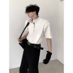 2024 design niche stand-up collar solid color t-shirt men's polo shirt summer loose short-sleeved top simple high-end trend