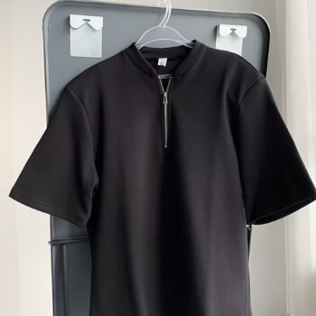2024 design niche stand-up collar solid color t-shirt men's summer loose short-sleeved tops simple and high-end