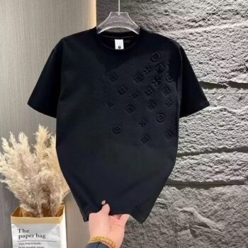 2024 European and American men's new summer trendy brand printed casual short-sleeved youth fashion round neck versatile half-sleeved T-shirt solid color T-shirt
