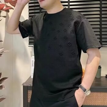 2024 European and American men's new summer trendy brand printed short-sleeved youth fashion round neck versatile half-sleeved solid color T-shirt