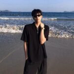 2024 design niche stand-up collar solid color t-shirt men's polo shirt summer loose short-sleeved top simple