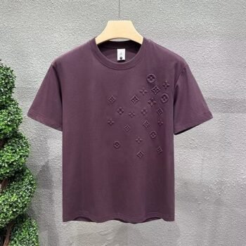 2024 European and American men's new summer trendy brand printed casual short-sleeved youth fashion round neck versatile half-sleeved solid color T-shirt
