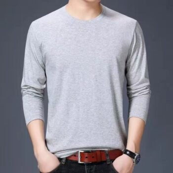 Solid color autumn and winter men's long-sleeved T-shirt round neck bottoming shirt all-match solid color T-shirt Korean style trend