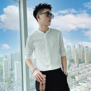 Korean style new simple slim round neck texture casual sweater men's short-sleeved shirt solid color T-shirt trend