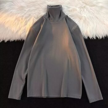 Collar solid color T-shirt men and women long sleeve ins trend autumn and winter all-match bottoming shirt Korean version loose casual tops